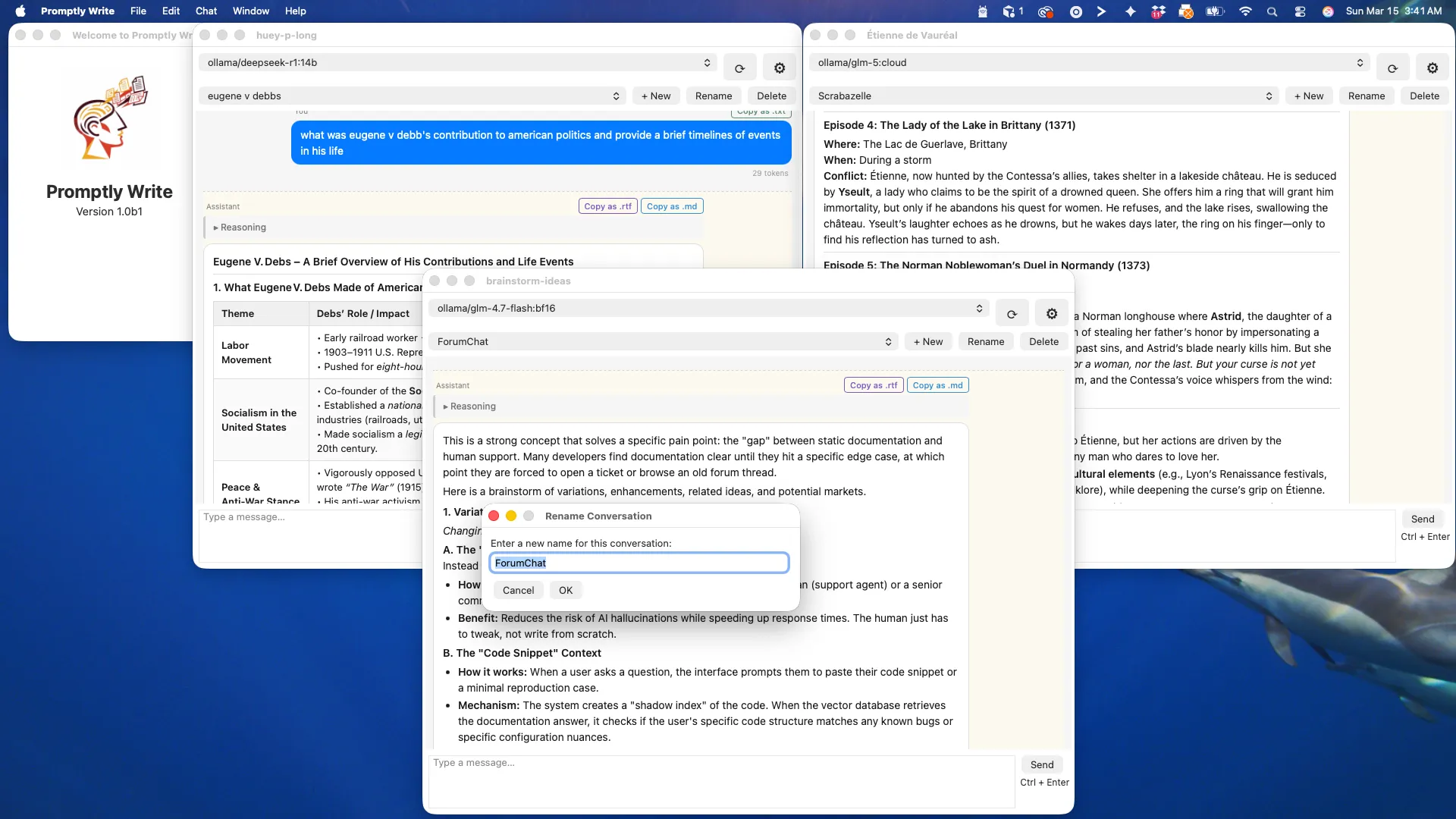 Two Promptly Write project windows open simultaneously