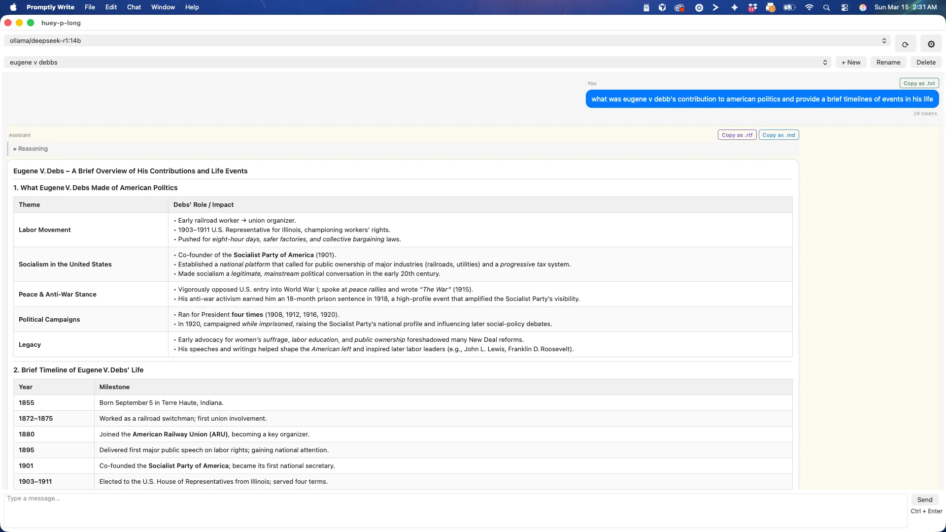 Promptly Write main window showing a writing project with AI conversation in the sidebar